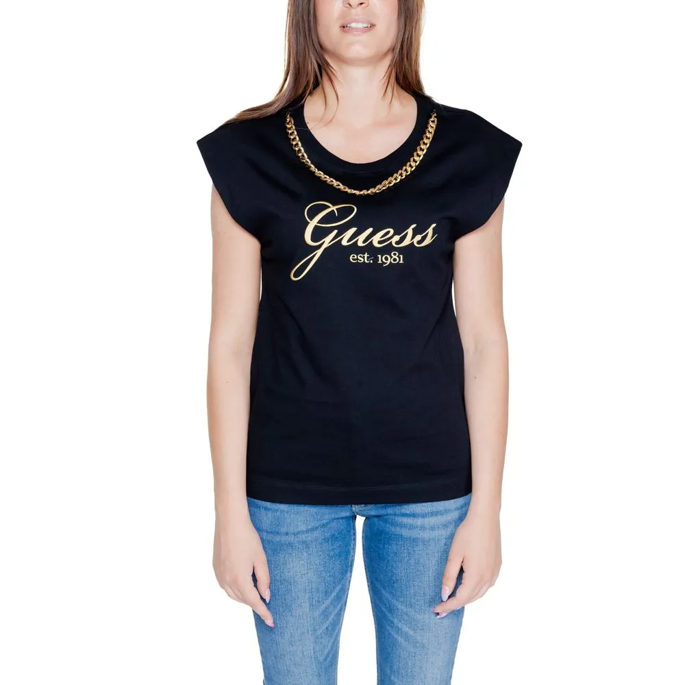 Guess Women's Black Cotton Tops & T-Shirt