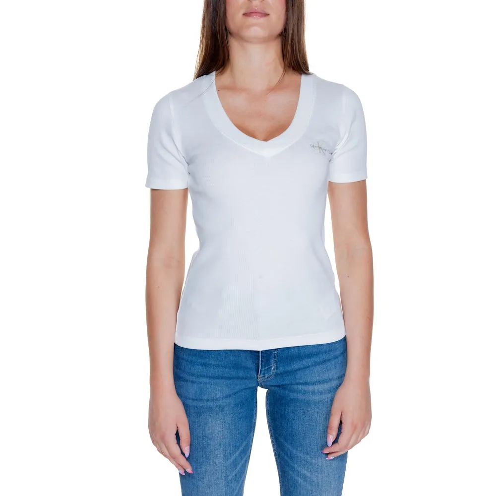 Calvin Klein Jeans Women's White Cotton Rigenerato Tops & T-Shirt