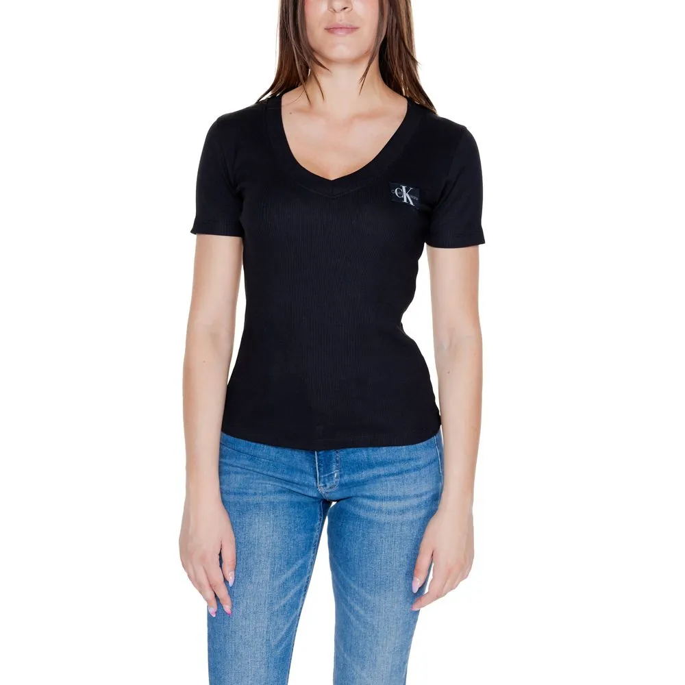 Calvin Klein Jeans Women's Black Cotton Rigenerato Tops & T-Shirt