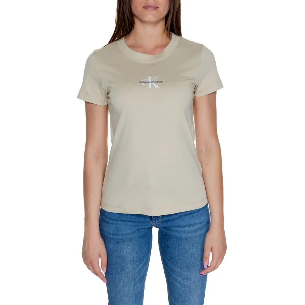 Calvin Klein Jeans Women's Beige Cotton Rigenerato Tops & T-Shirt