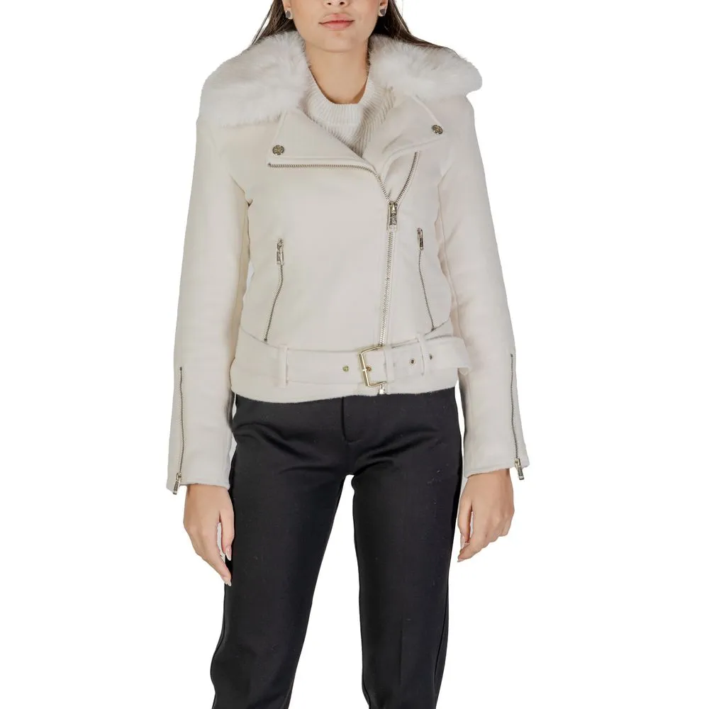 Guess Women's Cream Polyester Jackets & Coat