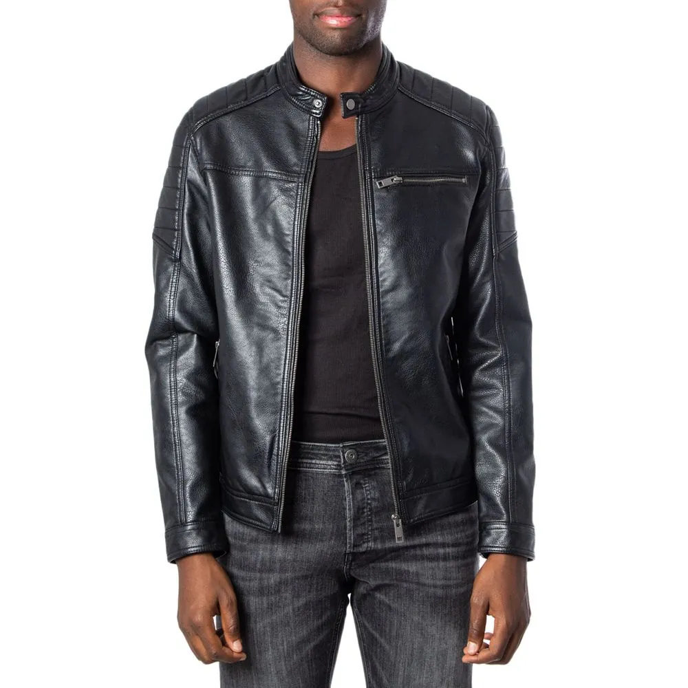 Jack Jones Men's Black Synthetic Leather Jacket
