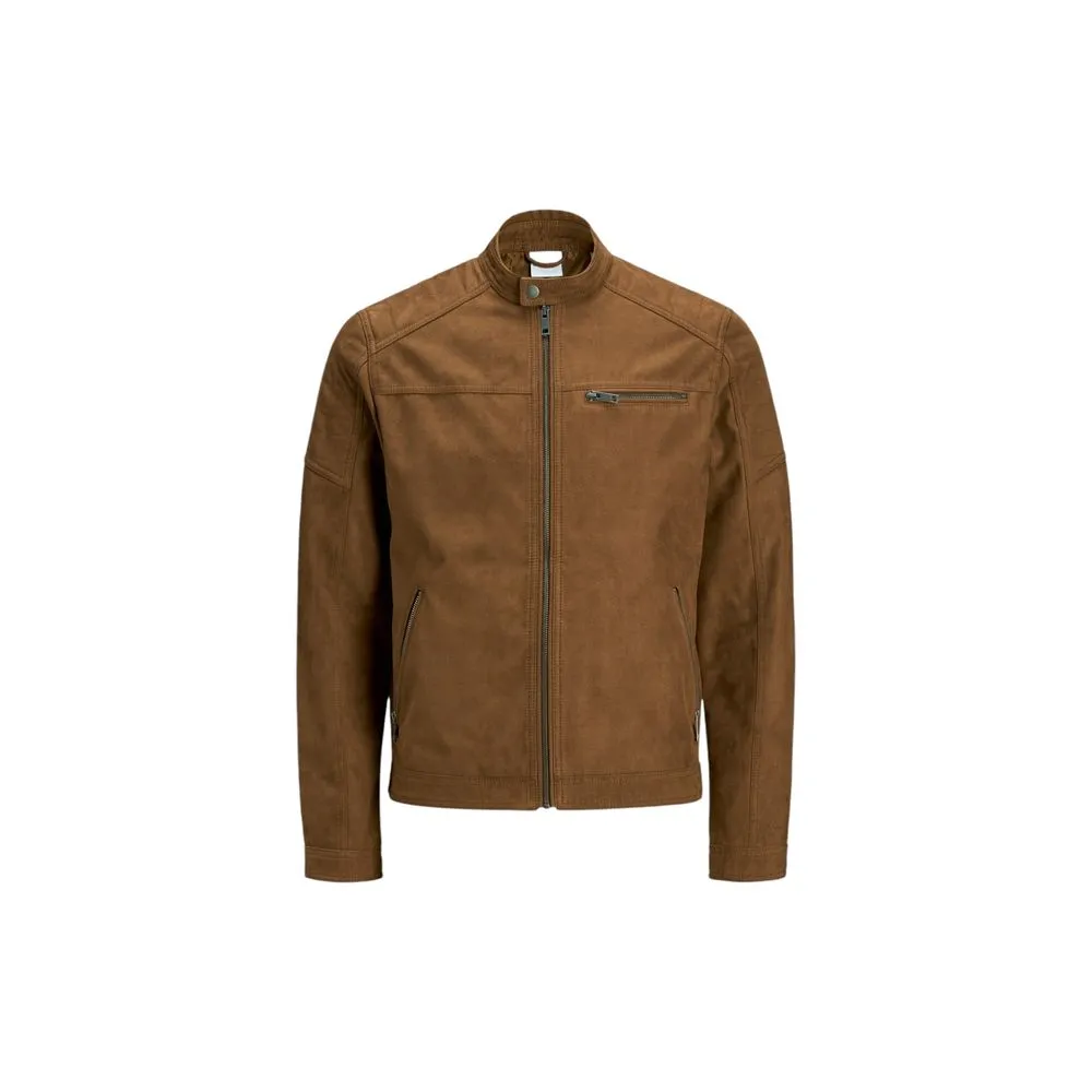 Jack Jones Men's Beige Synthetic Leather Jacket