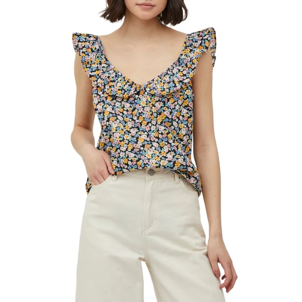 Vila Clothes Women's Black Cotton Tops & T-Shirt