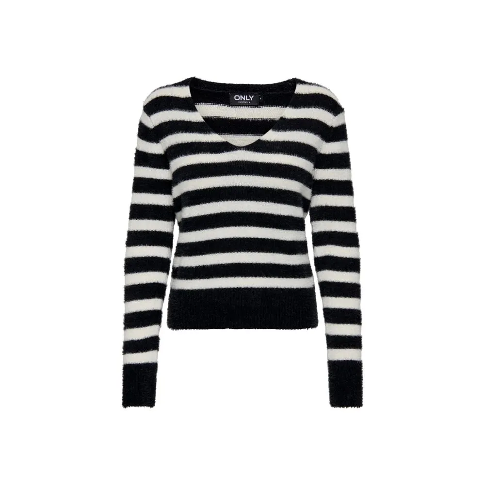 Only Women's Black And White Polyester Sweater