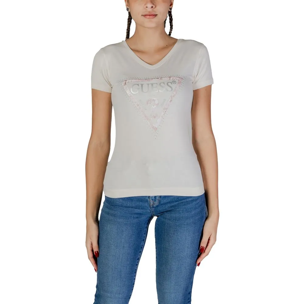 Guess Women's Cream Cotton Tops & T-Shirt