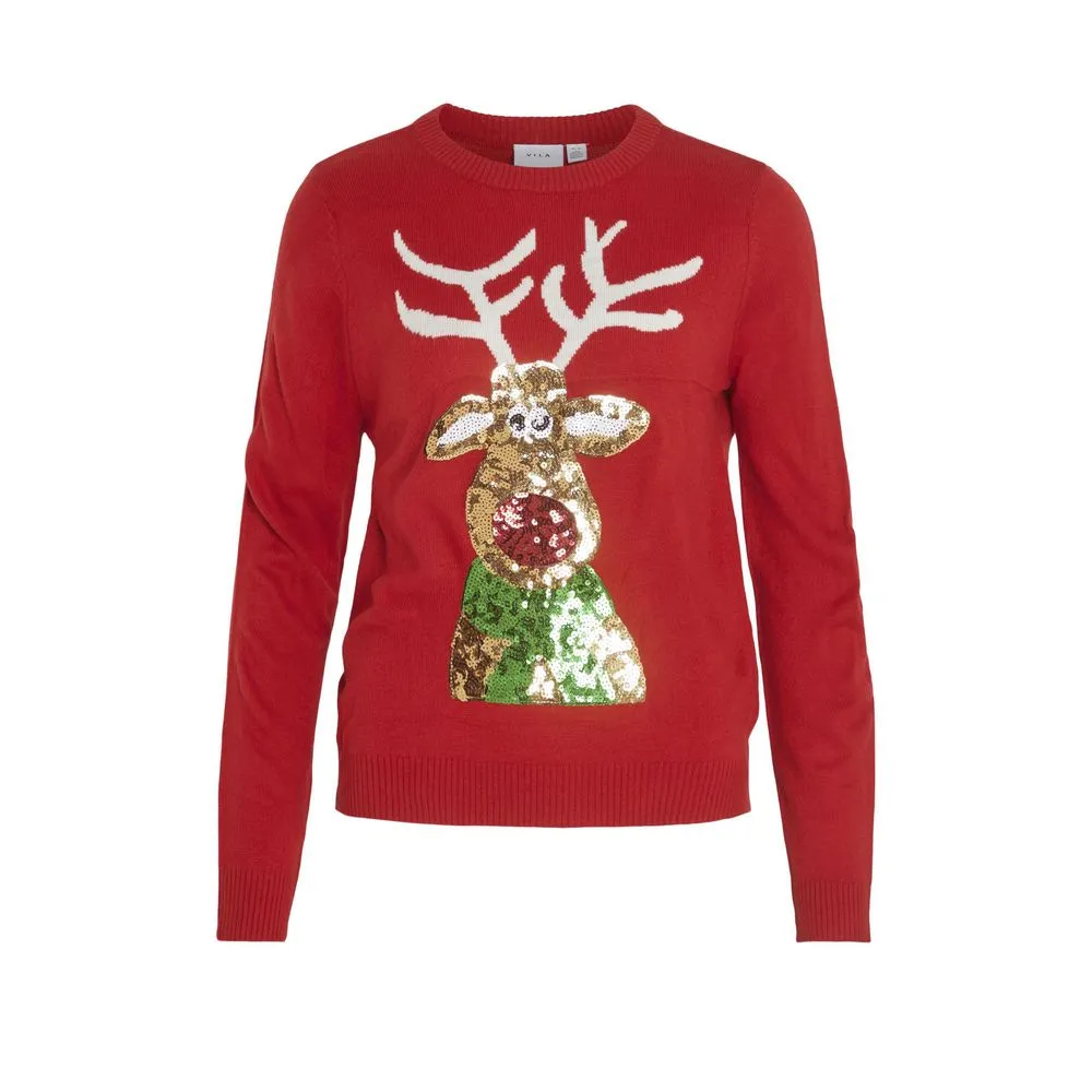 Vila Clothes Women's Red Acrylic Sweater