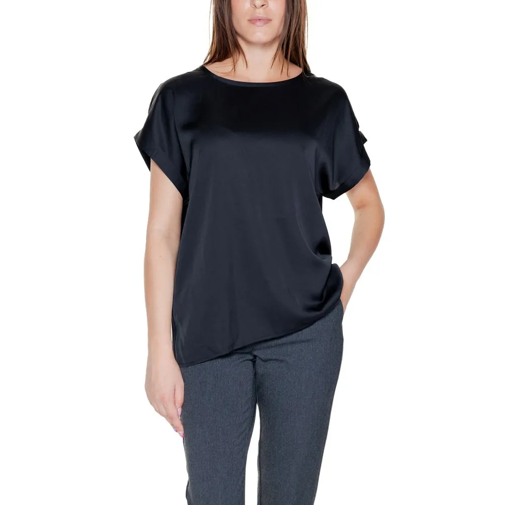 Vila Clothes Women's Black Cotton Tops & T-Shirt