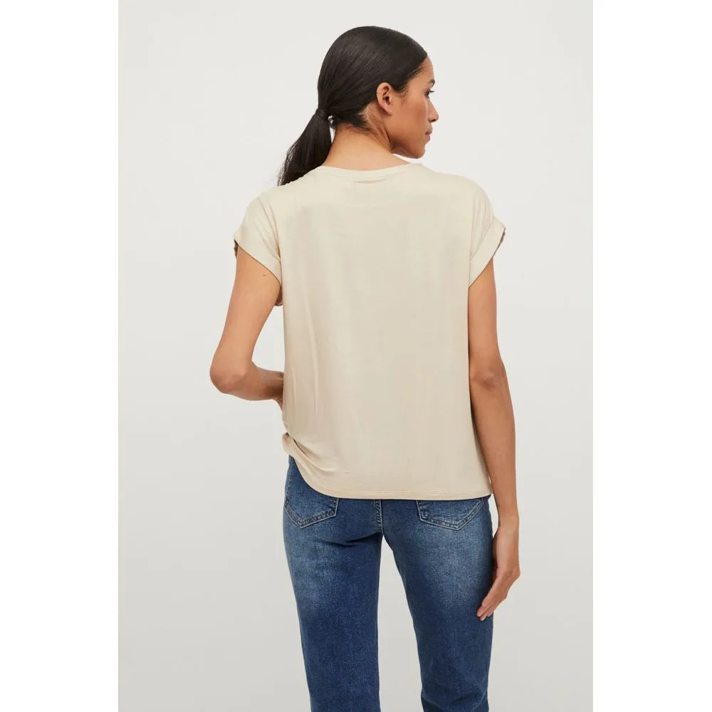 Vila Clothes Women's Gold Cotton Tops & T-Shirt