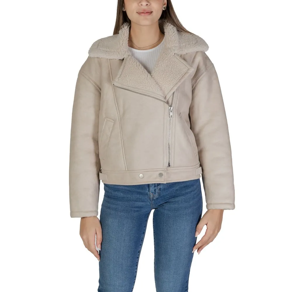 Vila Clothes Women's Beige Leather Leather Jackets & Coat