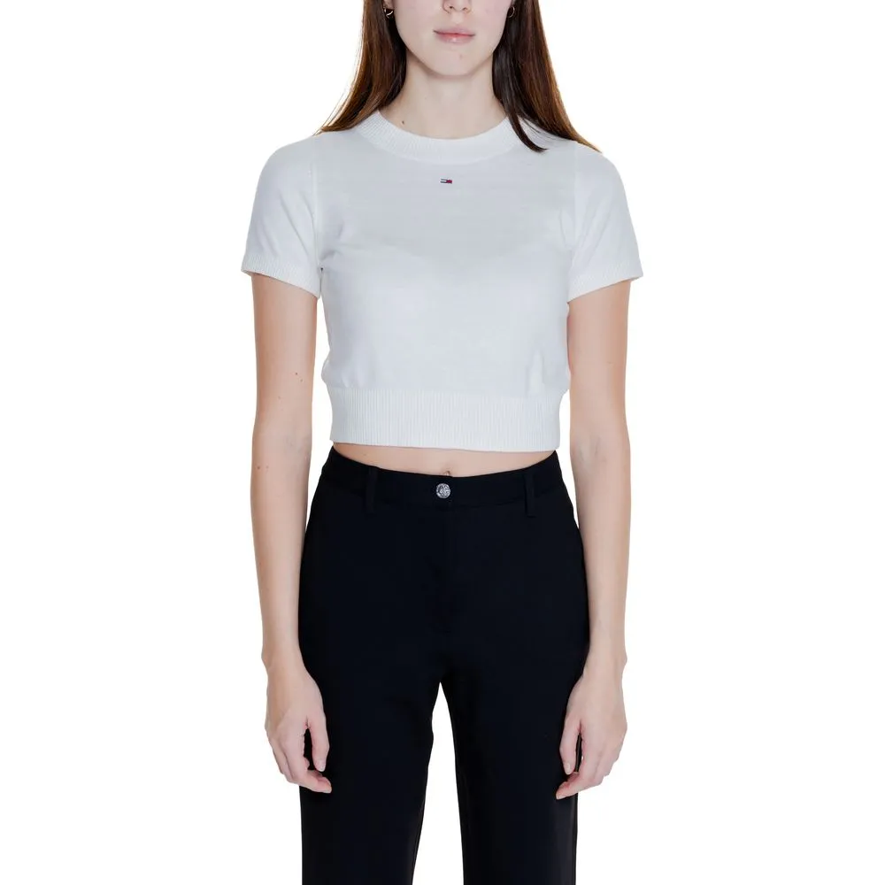 Tommy Hilfiger Jeans Women's White Cotton Cotton Tops & T-Shirt