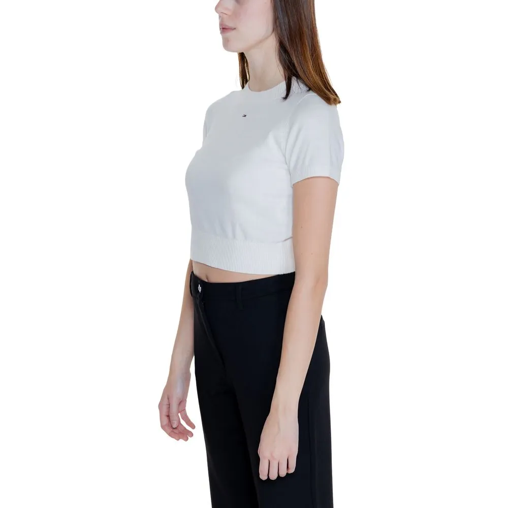 Tommy Hilfiger Jeans Women's White Cotton Cotton Tops & T-Shirt
