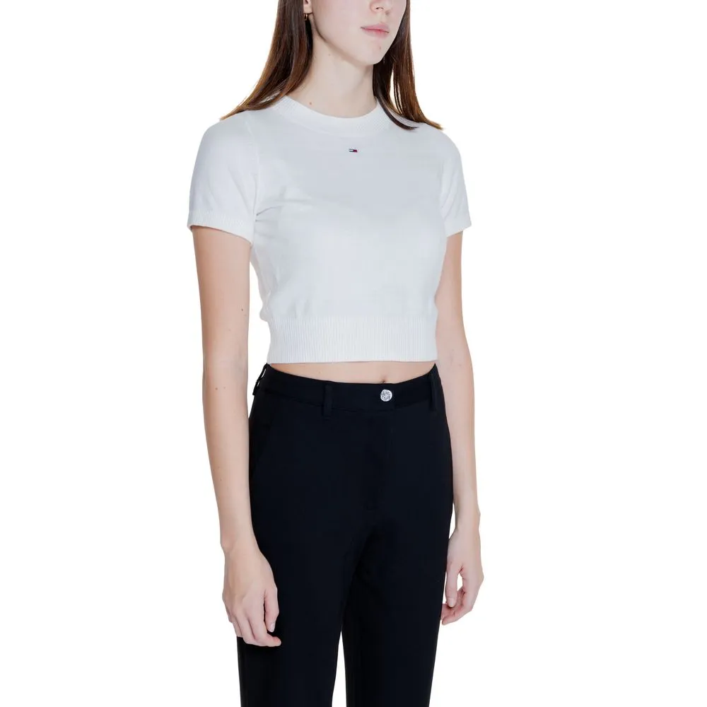 Tommy Hilfiger Jeans Women's White Cotton Cotton Tops & T-Shirt