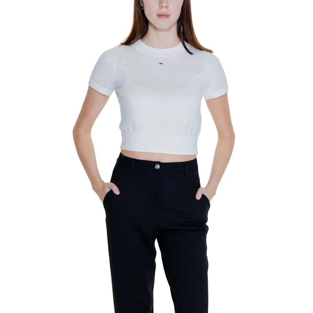 Tommy Hilfiger Jeans Women's White Cotton Cotton Tops & T-Shirt