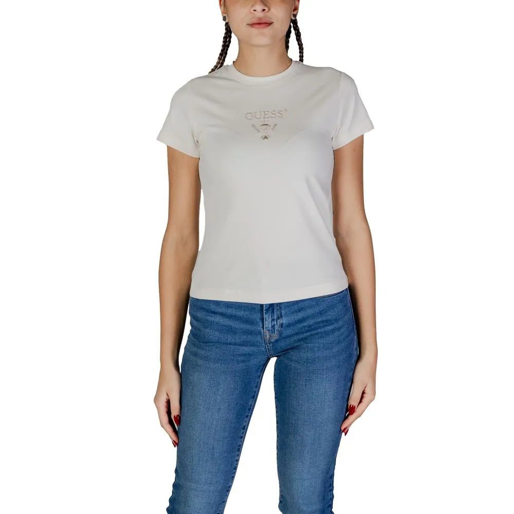 Guess Active Women's Cream Cotton Tops & T-Shirt