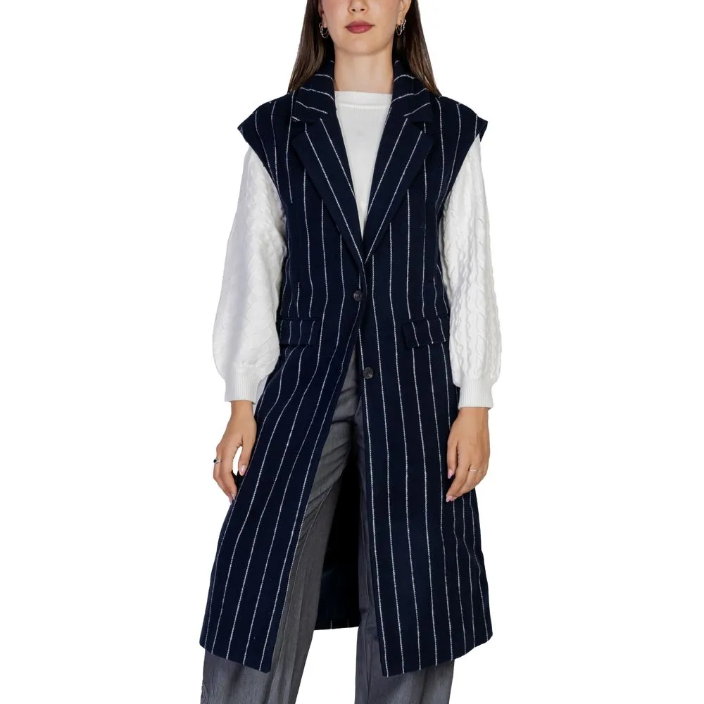 ICHI Women's Blue Polyester Jackets & Coat