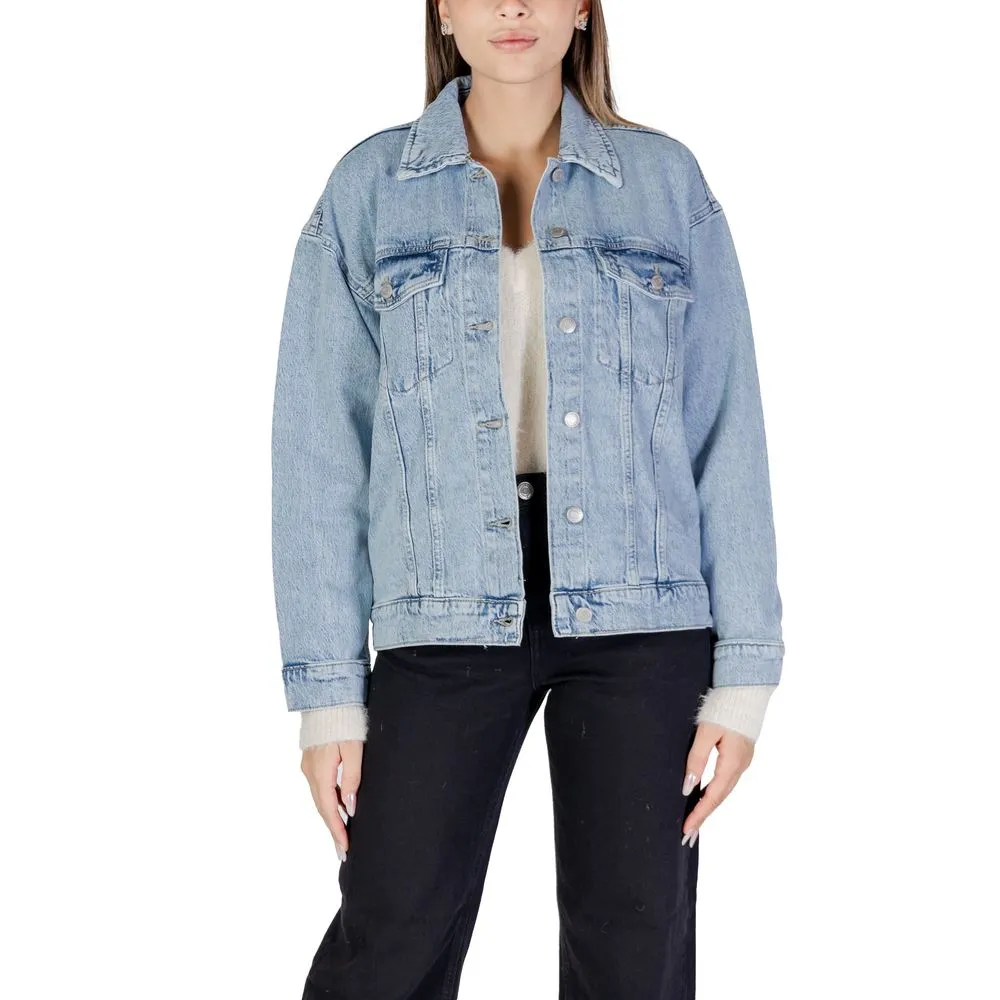 Vero Moda Women's Light Blue Cotton Jackets & Coat