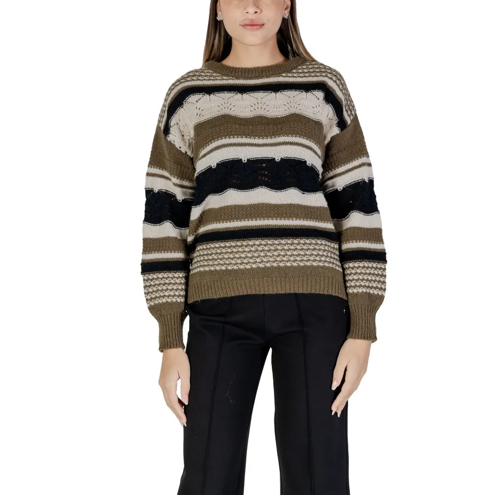 ICHI Women's Green Polyester Polyester Sweater