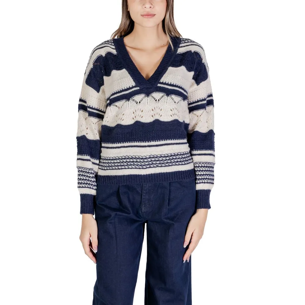 ICHI Women's Blue Polyester Polyester Sweater