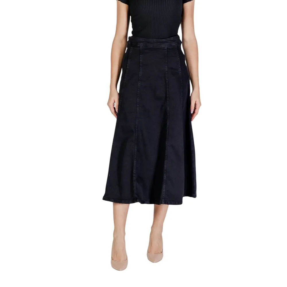 ICHI Women's Black Cotton Skirt