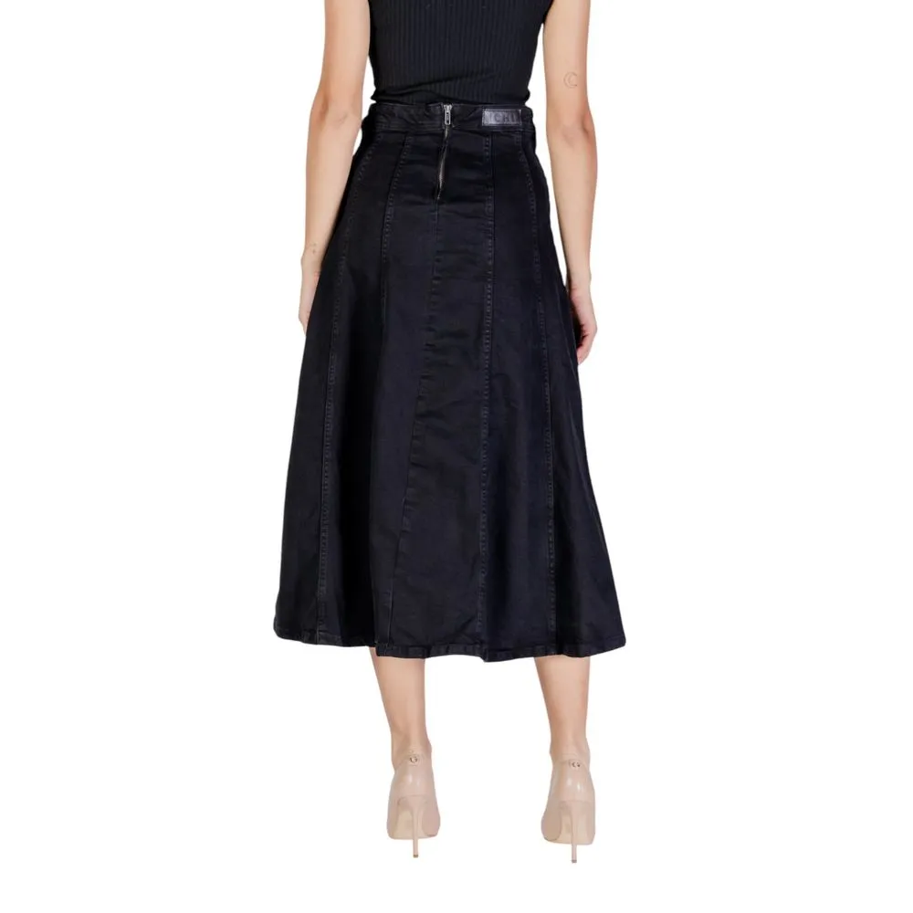 ICHI Women's Black Cotton Skirt