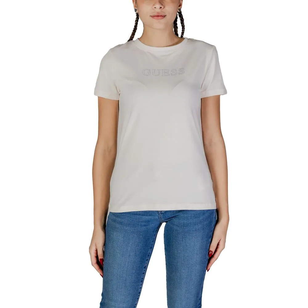 Guess Active Women's Cream Cotton Tops & T-Shirt