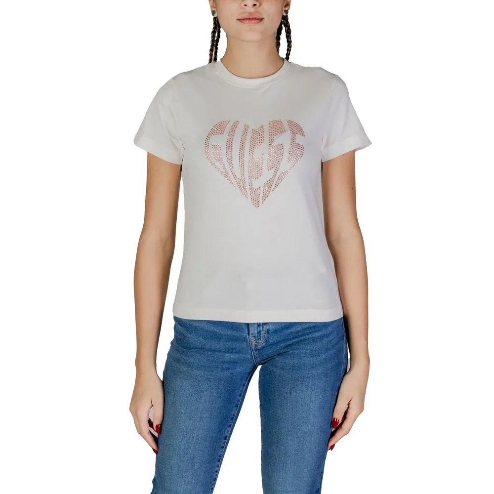 Guess Active Women's Cream Cotton Tops & T-Shirt
