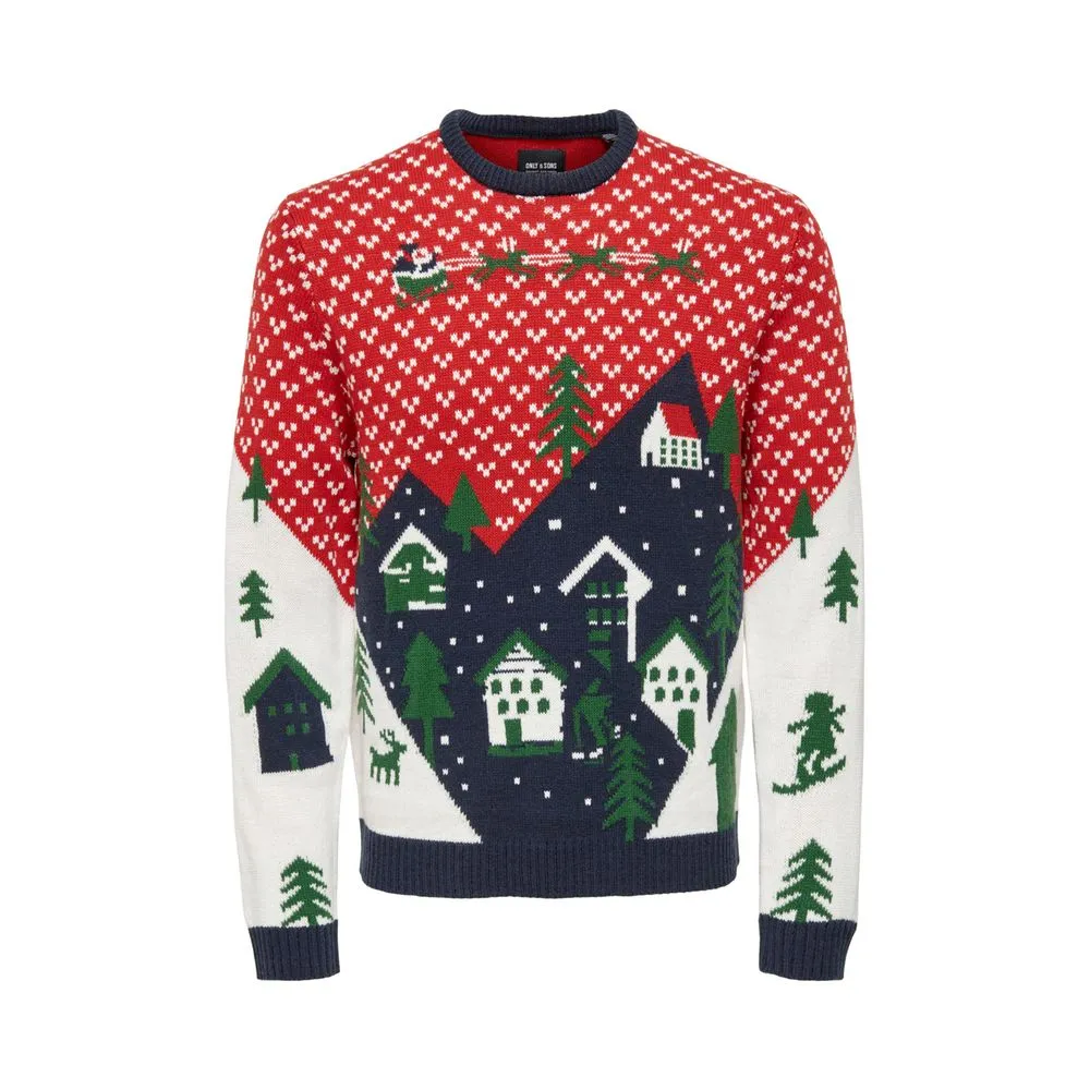 Only & Sons Men's Red Acrylic Sweater