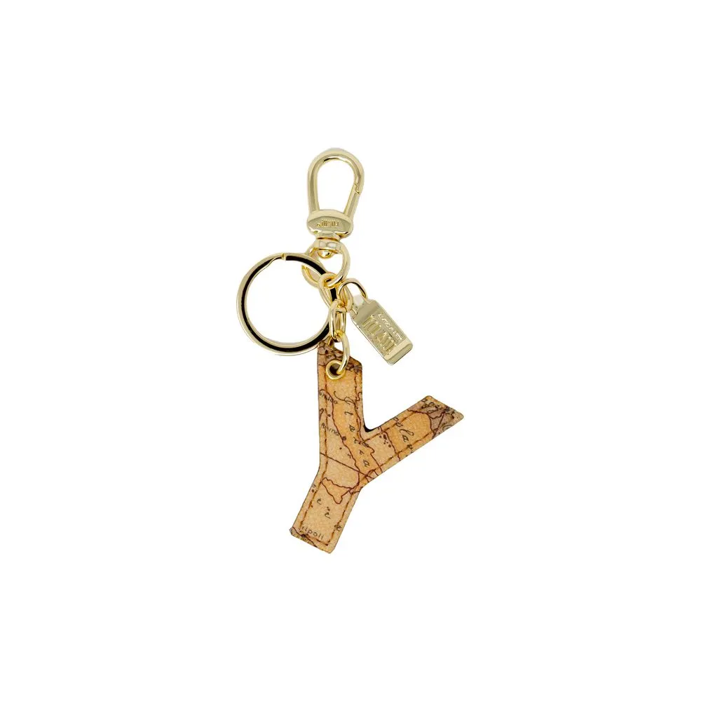 Beige Leather Leather Keychain