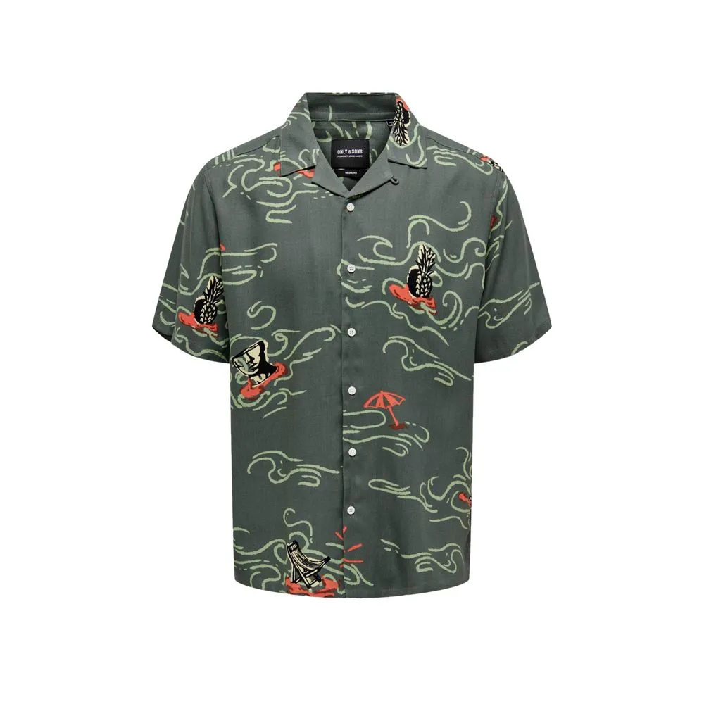 Only & Sons Men's Green Viscose Shirt