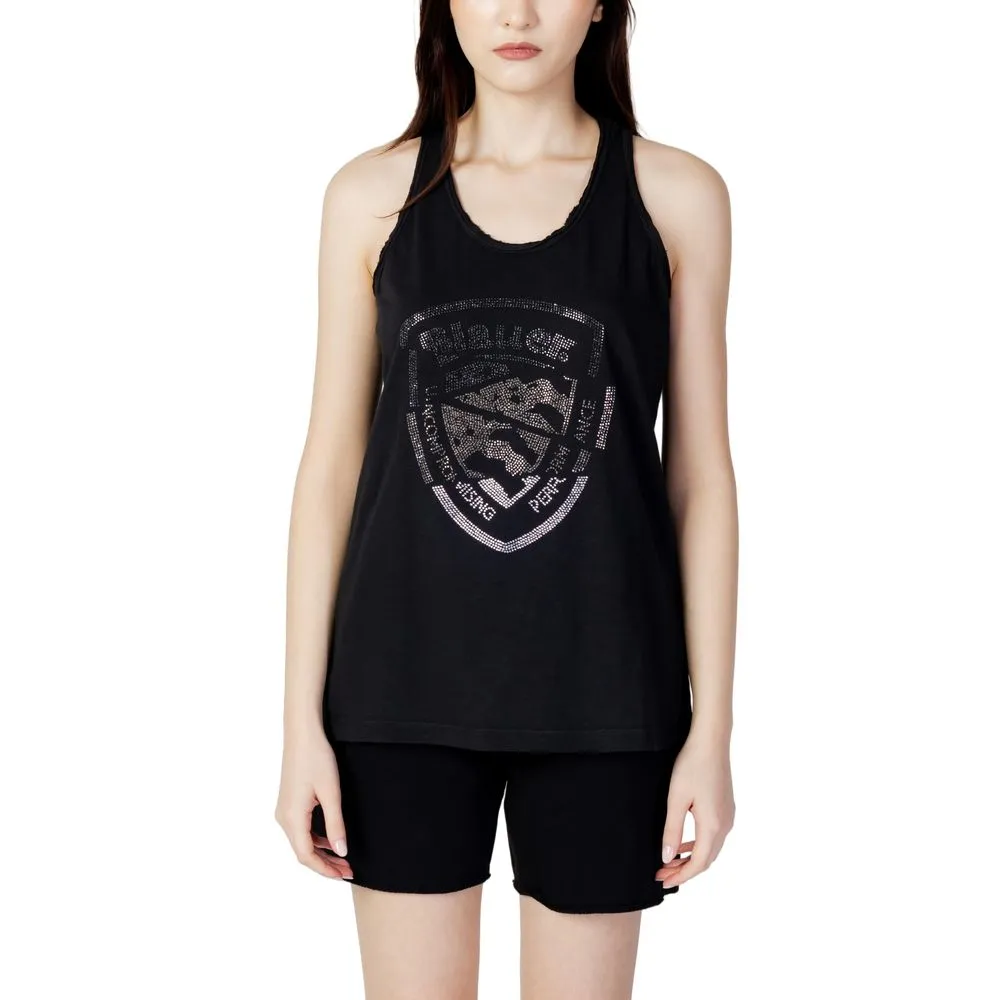 Blauer Women's Black Cotton Tops & T-Shirt