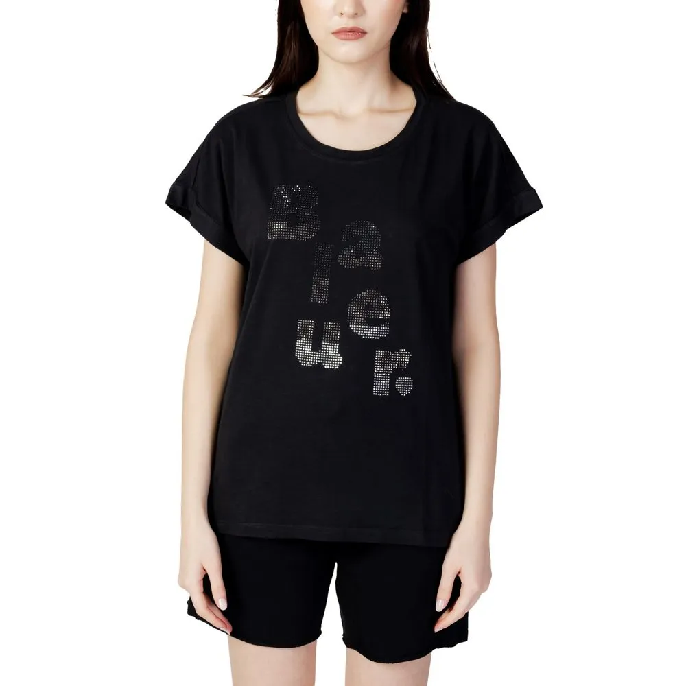 Blauer Women's Black Cotton Tops & T-Shirt