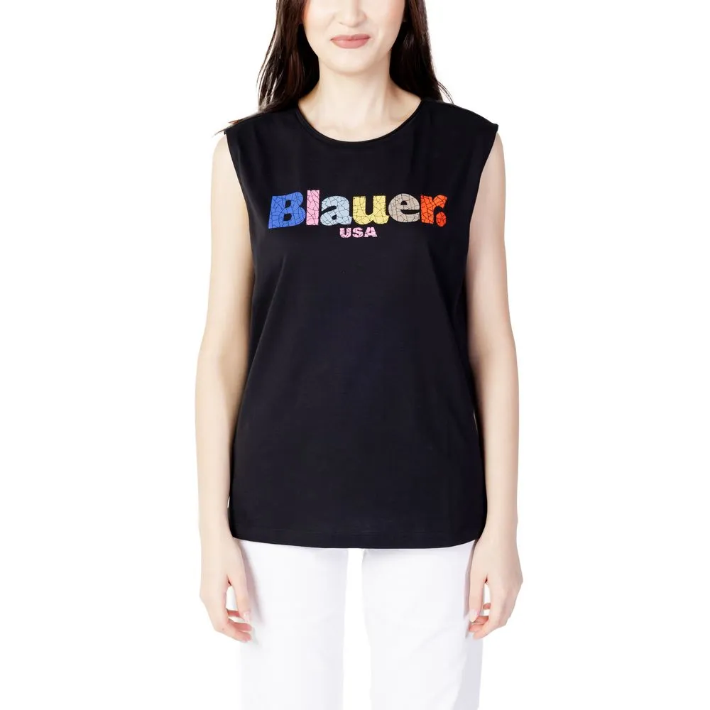 Blauer Women's Black Cotton Tops & T-Shirt