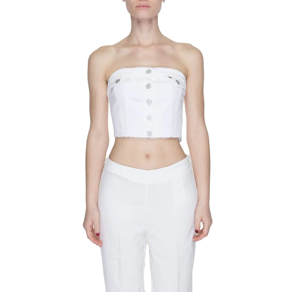 Tommy Hilfiger Jeans Women's White Cotton Cotton Tops & T-Shirt