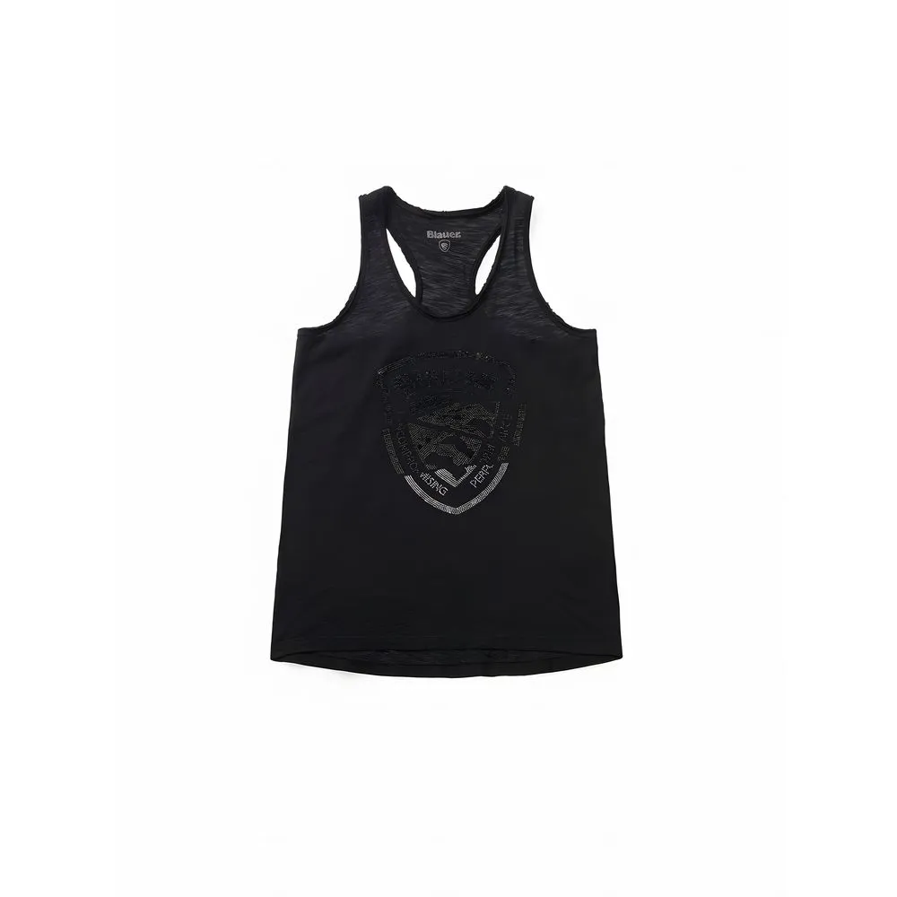 Blauer Women's Black Cotton Tops & T-Shirt