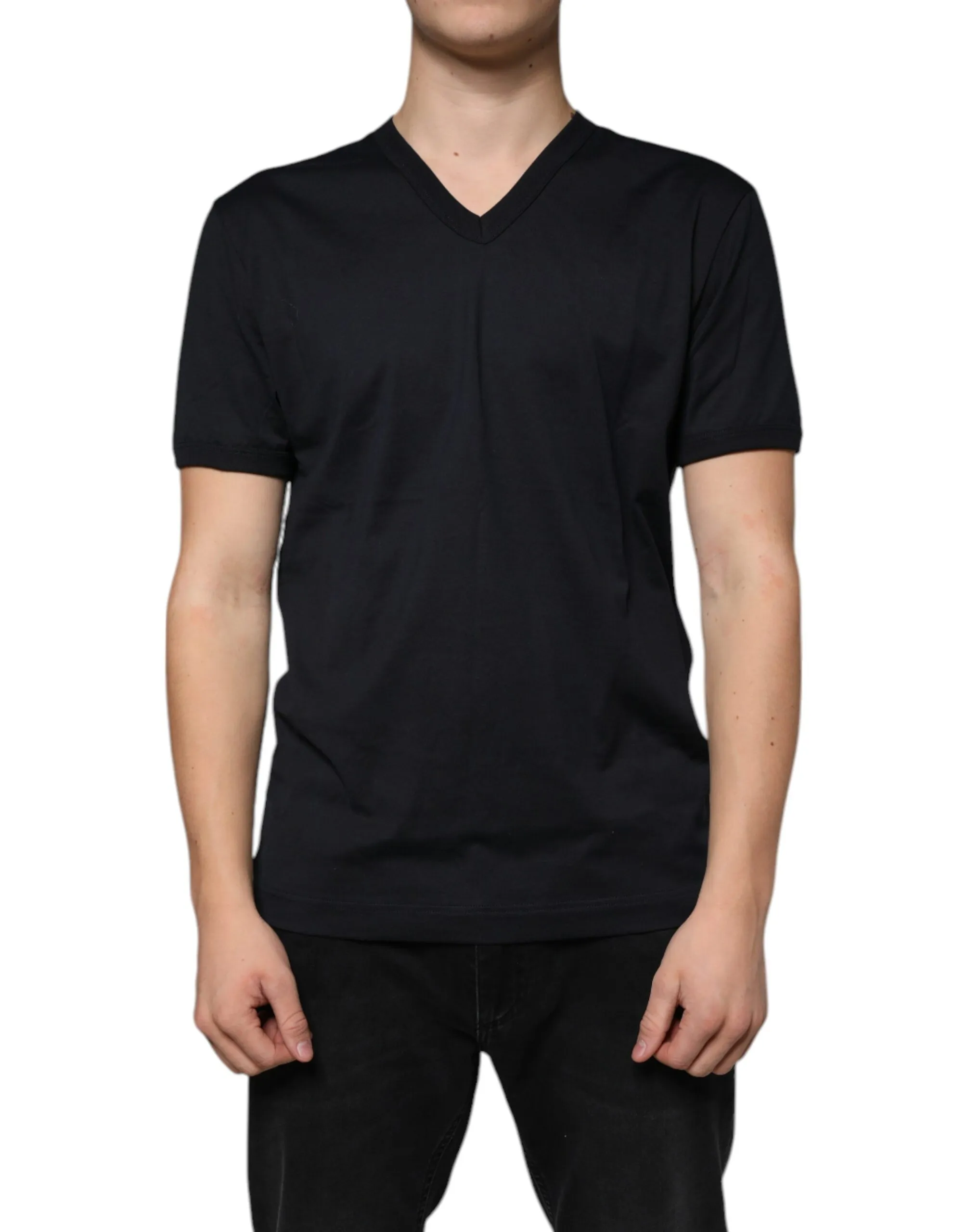 Dolce & Gabbana Men's Blue Logo Cotton Vneck Short Sleeve T-shirt