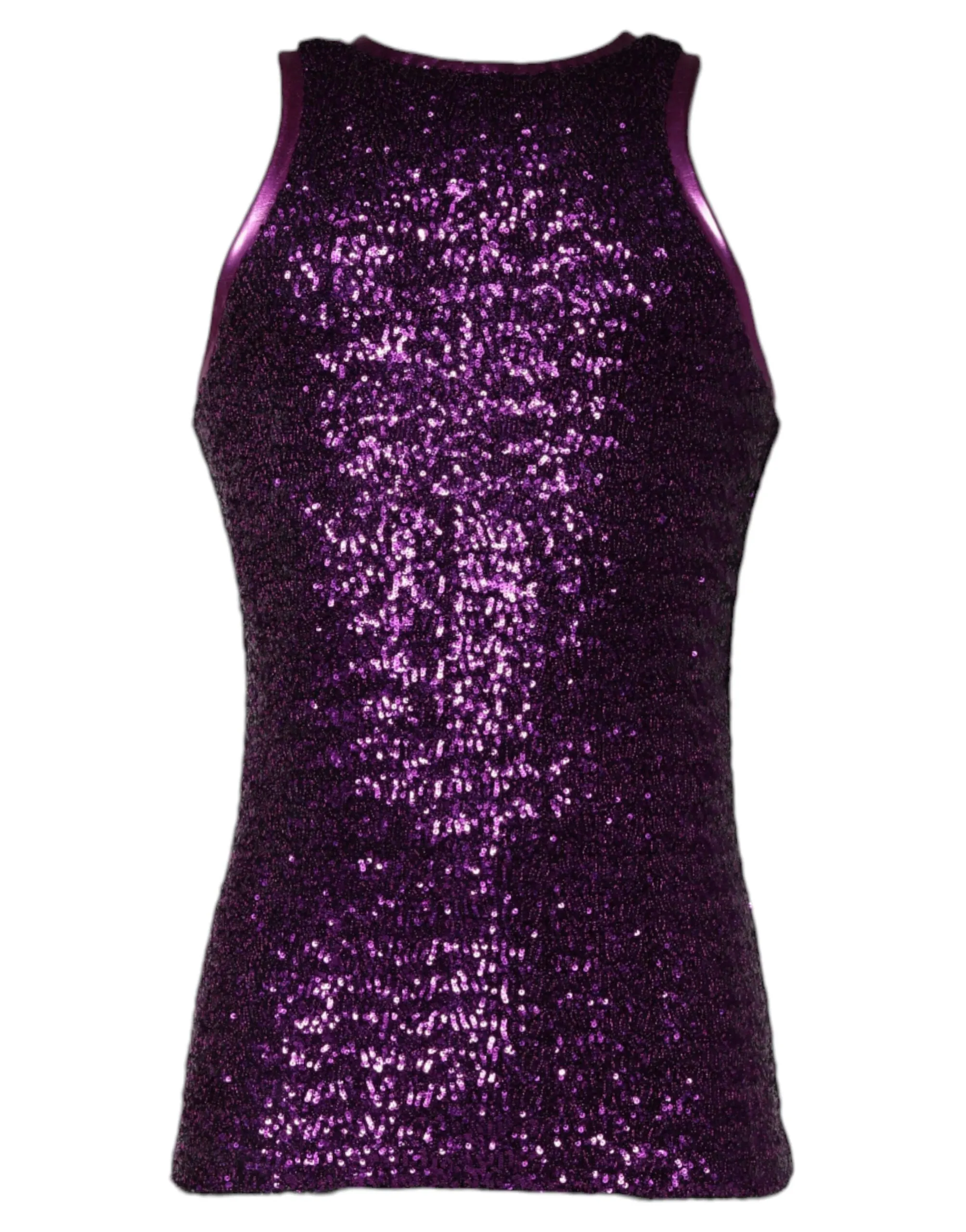 Dolce & Gabbana Men's Purple Sequin Round Neck Sleeveless T-shirt