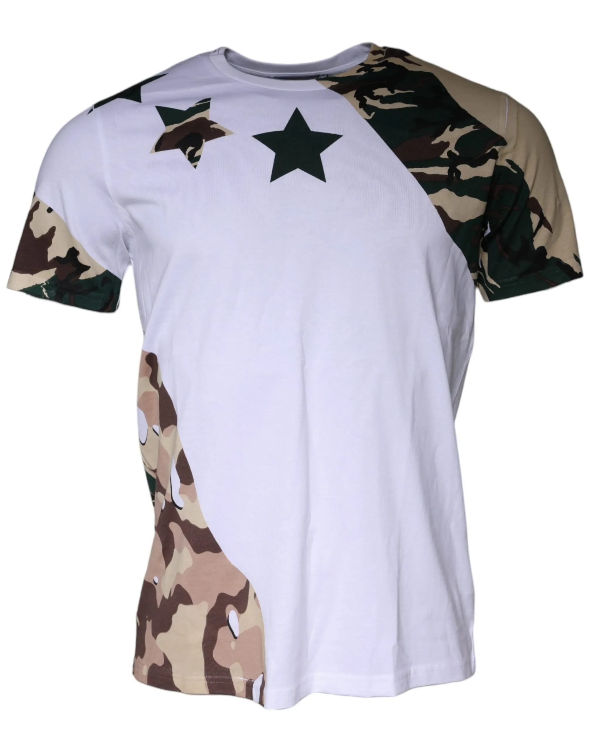 Dolce & Gabbana Men's White Camouflage Stars Crew Neck T-shirt