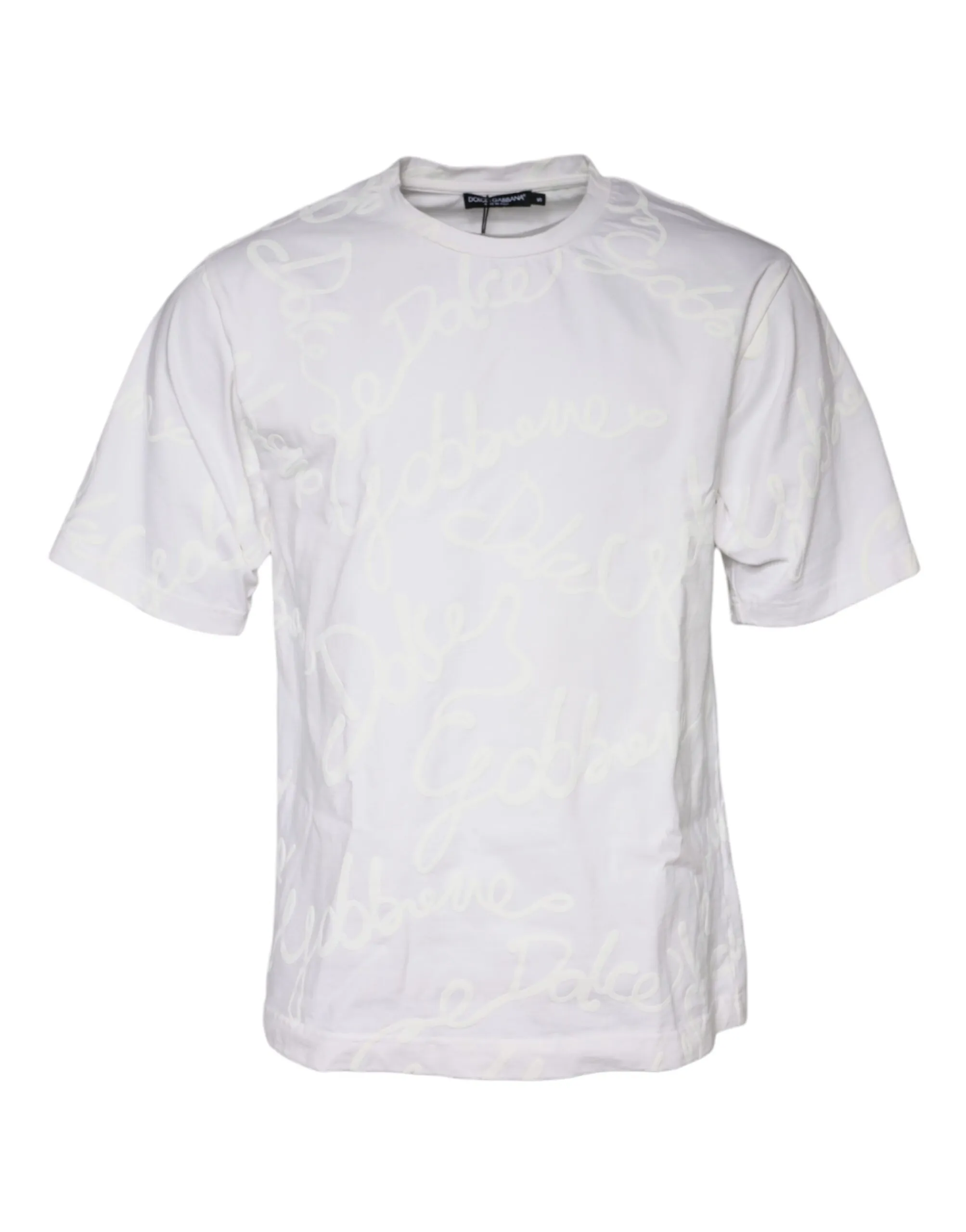 Dolce & Gabbana Men's White Logo Print Cotton Crew Neck T-shirt