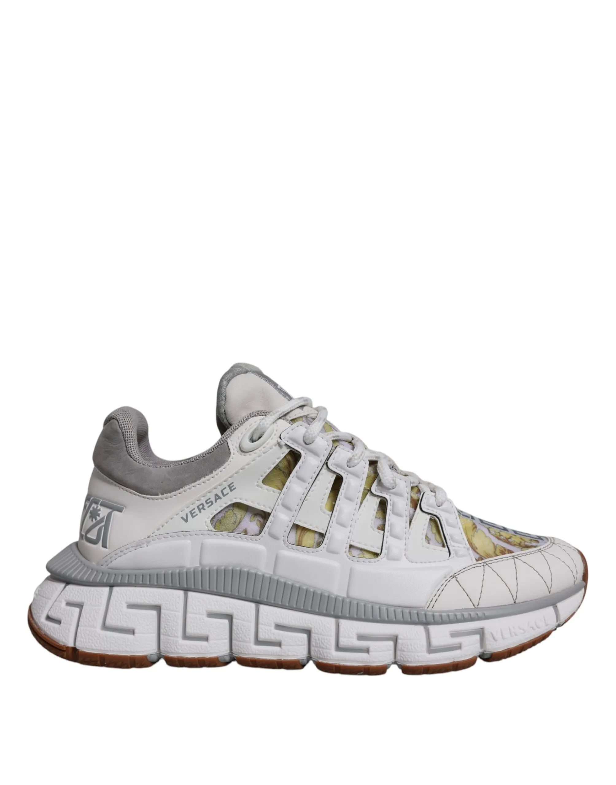 Versace Men's White Trigreca Barocco Print Low Top Sneakers Shoes