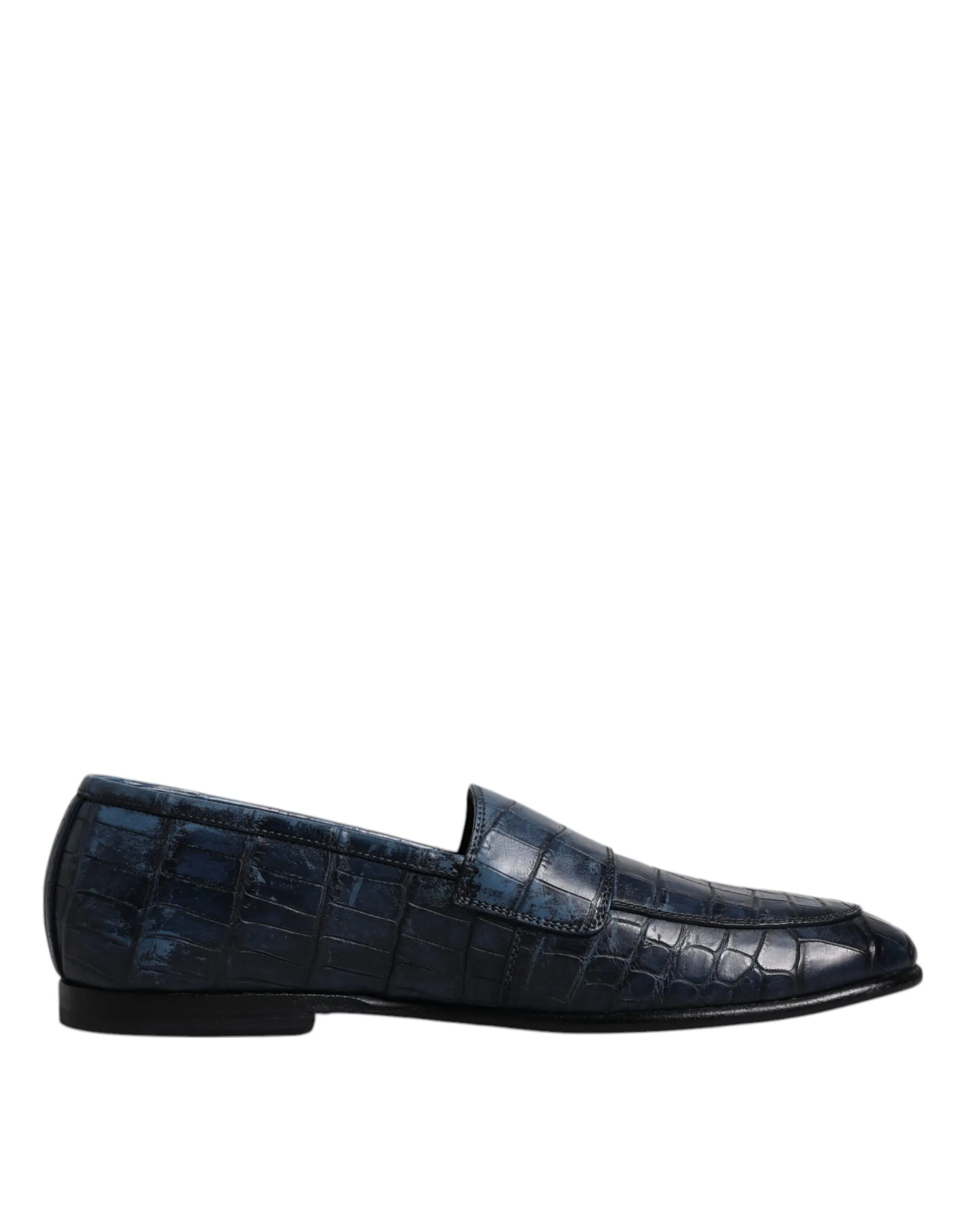 Dolce & Gabbana Men's Blue Exotic Leather Moccasin Slip On Shoes