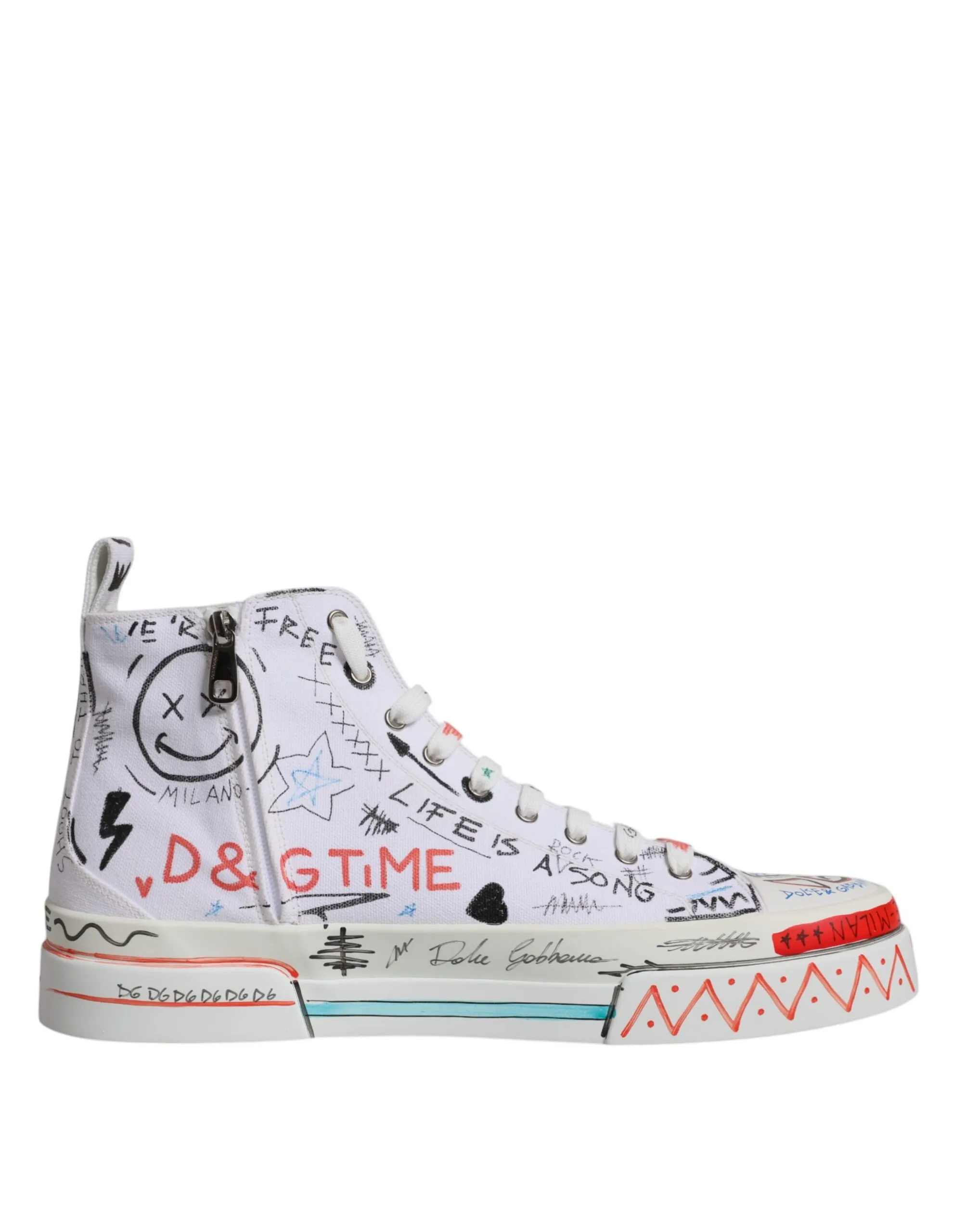 Dolce & Gabbana Men's White Cotton Graffiti High Top Sneaker Shoes