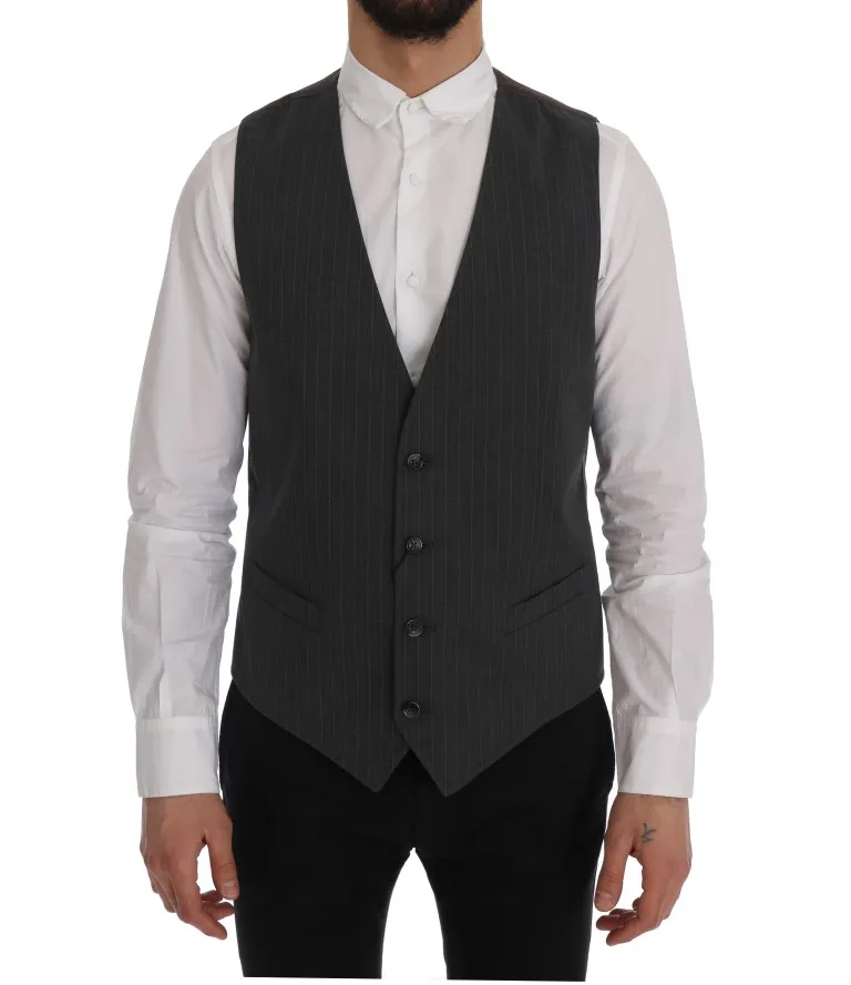 Dolce & Gabbana Men's Elegant Striped Gray Waistcoat Vest