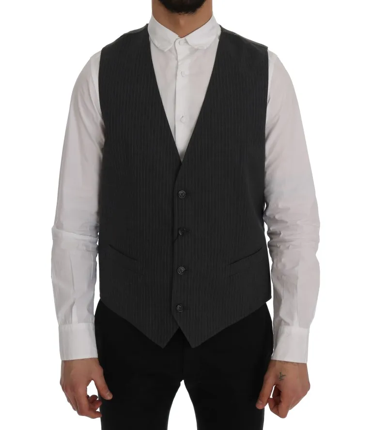 Dolce & Gabbana Men's Elegant Gray Striped Waistcoat Vest