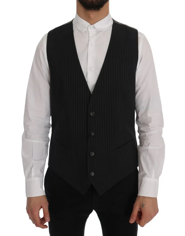 Dolce & Gabbana Men's Elegant Striped Gray Waistcoat Vest