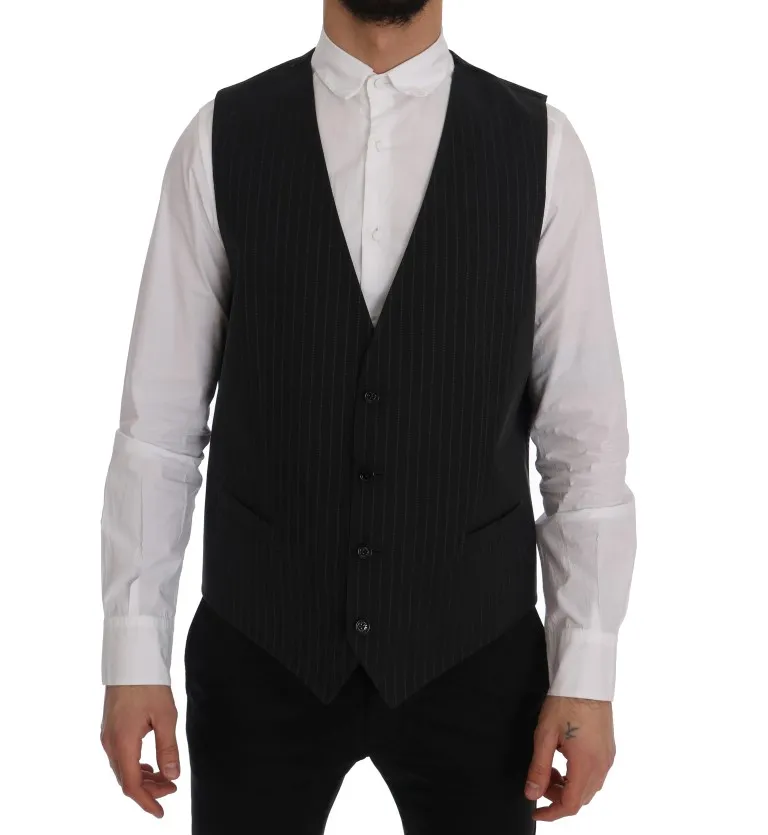 Dolce & Gabbana Men's Elegant Gray Striped Men's Waistcoat Vest
