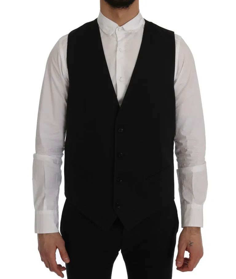Dolce & Gabbana Men's Sleek Black Single-Breasted Waistcoat