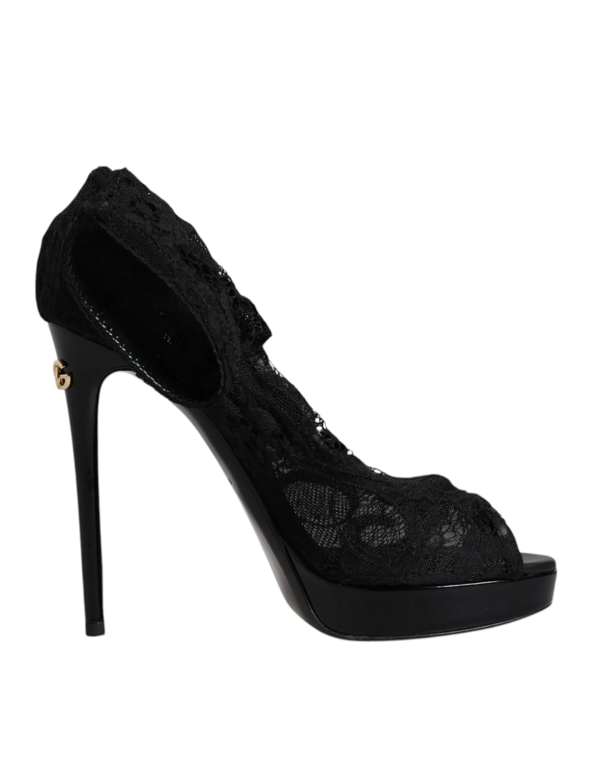 Dolce & Gabbana Women's Black Stretch Taormina Lace Boots Shoes