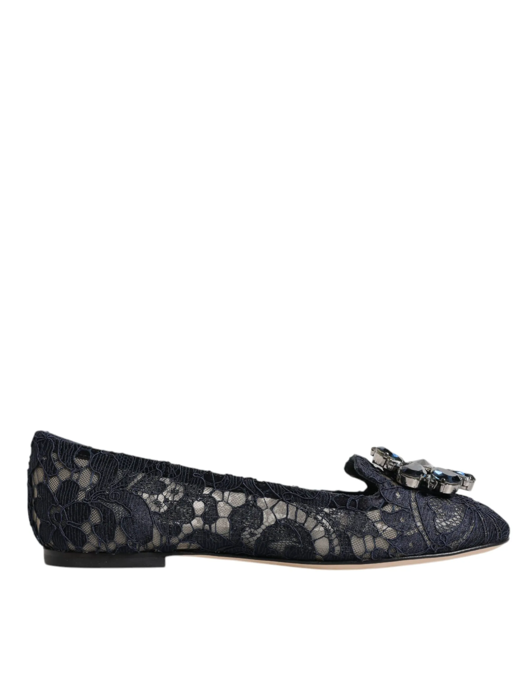 Dolce & Gabbana Women's Blue Taormina Lace Crystals Flats Shoes