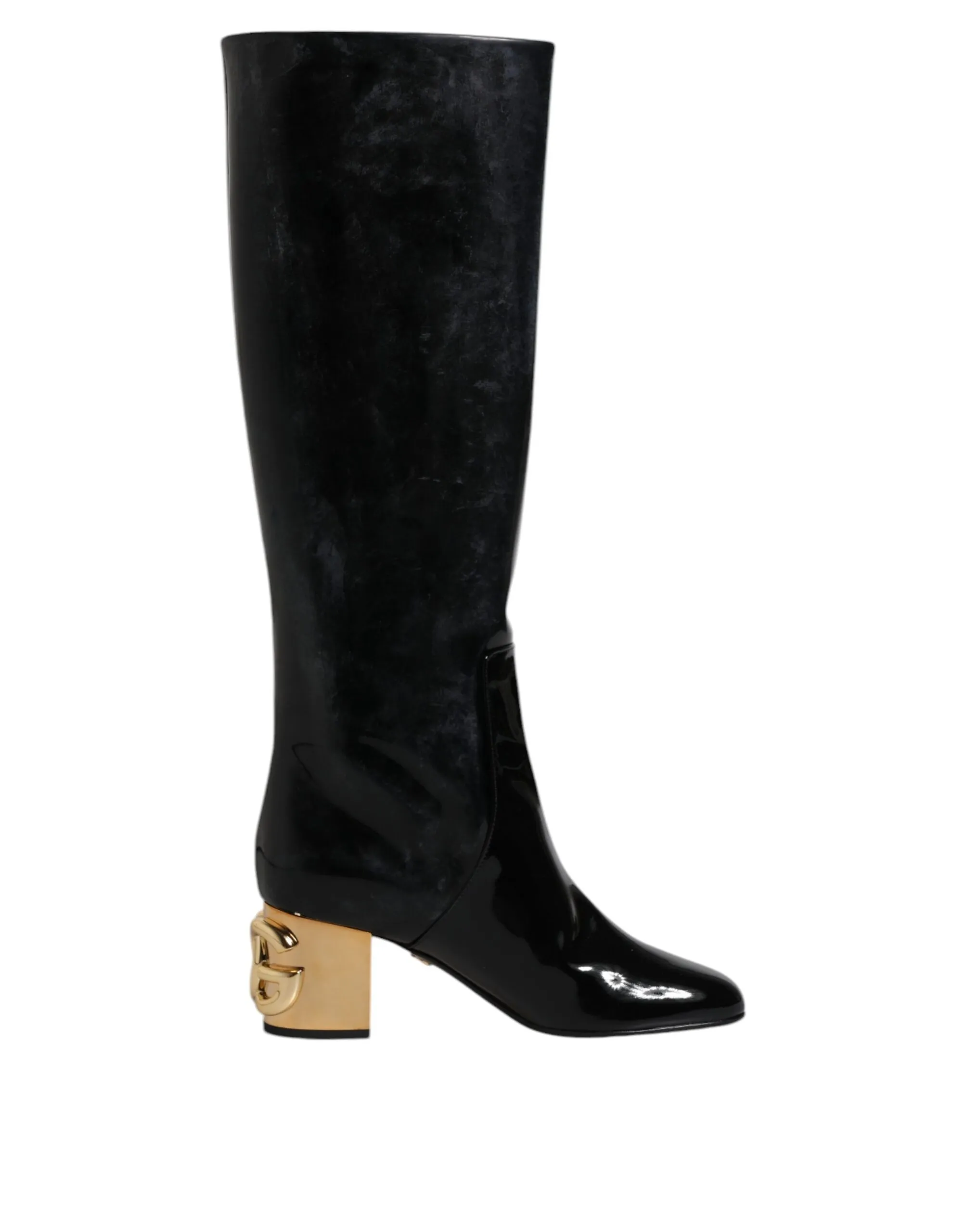 Dolce & Gabbana Women's Black Patent Leather Vally High Boots Shoes